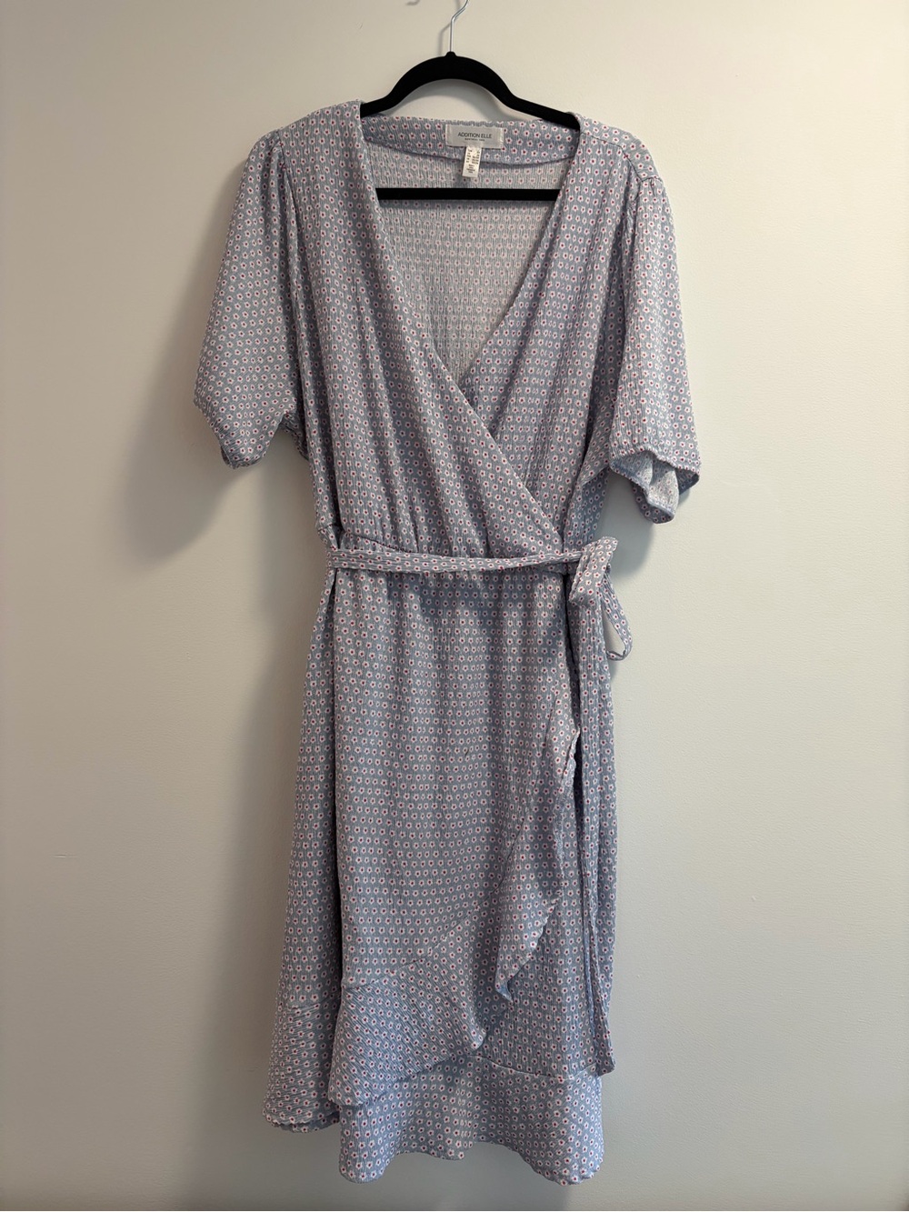 Addition Elle Light Blue Printed Wrap Midi Dress